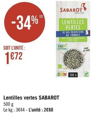 Géant Casino Sabarot lentilles vertes offre
