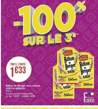 Géant Casino Justin bridou bâton de berger mini nature offre