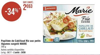 Géant Casino Marie papillote de cabillaud riz aux petits légumes surgelé offre