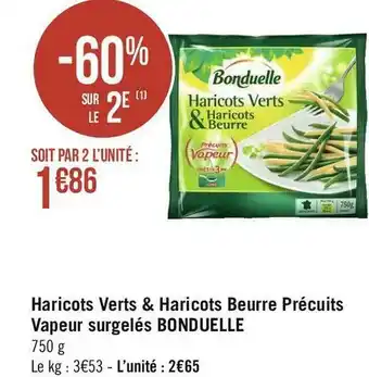 Géant Casino Bonduelle haricots verts & haricots beurre précuits vapeur surgelés offre