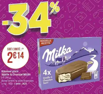 Géant Casino Milka bâtonnet glacé vanille & chocolat offre