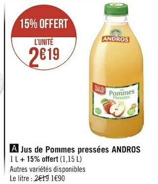 Géant Casino Andros jus de pommes pressées offre