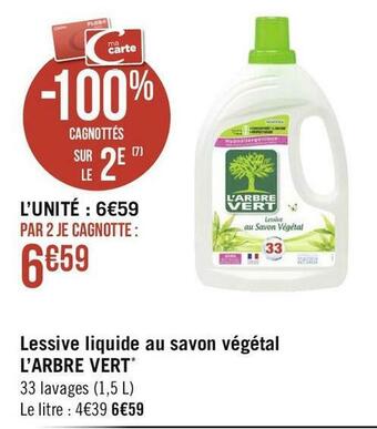 Géant Casino L’arbre vert lessive liquide au savon végétal* offre