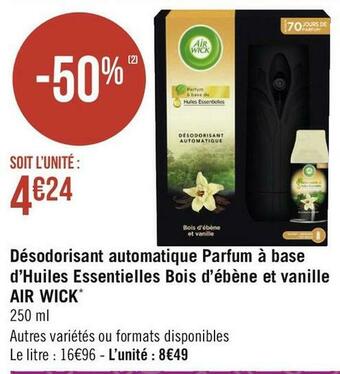 Géant Casino Air wick désodorisant automatique parfum à base d’huiles essentielles bois d’ébène et vanille* offre