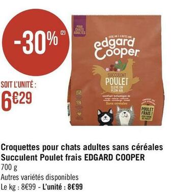 Géant Casino Edgard cooper croquettes pour chats adultes sans céréales succulent poulet frais offre