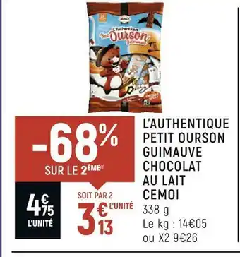 Petit Casino Cemoi l’authentique petit ourson guimauve chocolat au lait offre