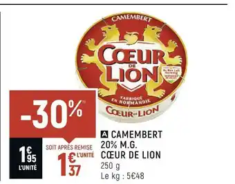 Cœur de lion camembert 20% m.g.