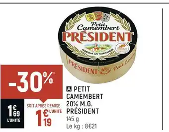 Président petit camembert 20% m.g.