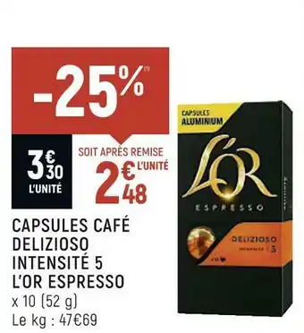 Spar L'or capsules café delizioso intensité 5 espresso offre