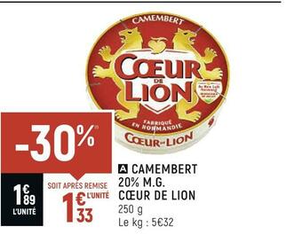 Cœur de lion camembert 20% m.g.