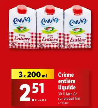 Lidl Crème entière liquide offre