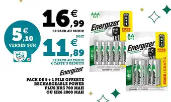 Energizer pack de 5 + 1 pile offerte rechargeable power plus hr3 700 mah ou hr6 2000 mah