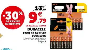 Hyper U Duracell pack de 16 piles plus 100% offre