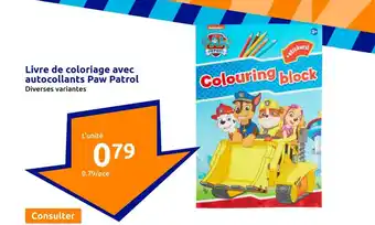 Action Livre de coloriage avec autocollants Paw Patrol offre