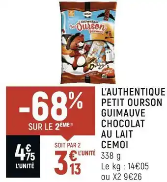 Spar Cemoi l’authentique petit ourson guimauve chocolat au lait offre