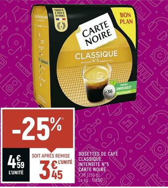 Carte noire dosettes de café classique intensité n°5