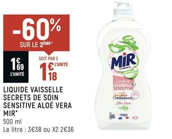 Mir liquide vaisselle secrets de soin sensitive aloé vera *
