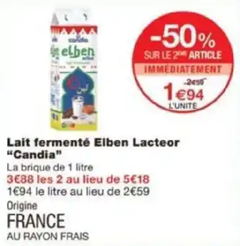 Monoprix Lait fermenté Elben Lacteor "Candia" offre
