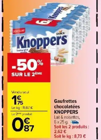 Carrefour Market Gaufrettes chocolatées KNOPPERS offre