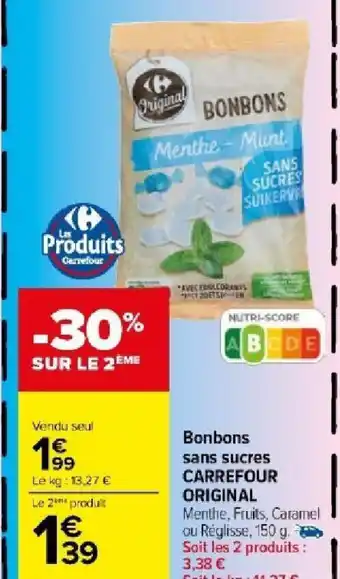 Carrefour Market Bonbons sans sucres CARREFOUR ORIGINAL offre