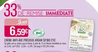 Match SO’BIO ETIC CRÈME ANTI-ÂGE PRÉCIEUX ARGAN offre