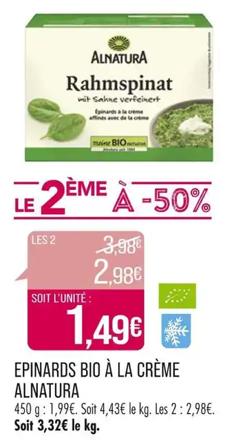 Match ALNATURA EPINARDS BIO À LA CRÈME offre