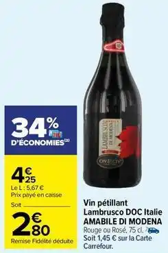 Carrefour Market Amabile di modena - vin petillant lambrusco doc italie offre