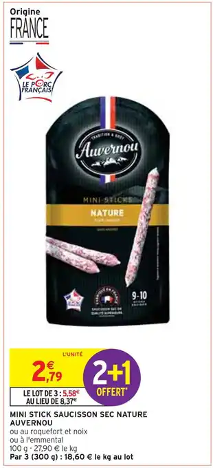 Intermarché AUVERNOU MINI STICK SAUCISSON SEC NATURE offre