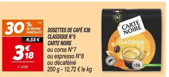 CARTE NOIRE DOSETTES DE CAFÉ X36 CLASSIQUE N°5