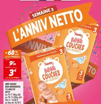 Netto NETTO BÉBÉ COUCHES MAXI ABSORBANTES T3 4-9KG X70 offre