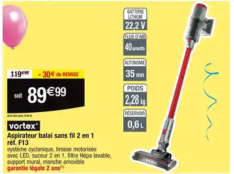 Cora VORTEX Aspirateur balai sans fil 2 en 1 offre