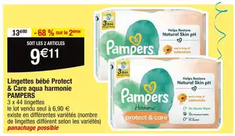 Cora x Carrefour PAMPERS Lingettes bébé Protect & Care aqua harmonie offre
