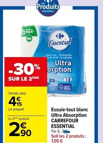 Carrefour Market Essuie-tout blanc Ultra Absorption CARREFOUR ESSENTIAL offre