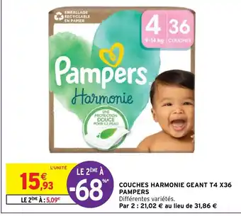 Intermarché Hyper COUCHES HARMONIE GEANT T4 X36 PAMPERS offre