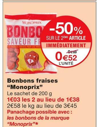 Monoprix Monoprix bonbons fraises offre