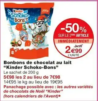Monoprix Kinder bonbons de chocolat au lait schoko-bons offre