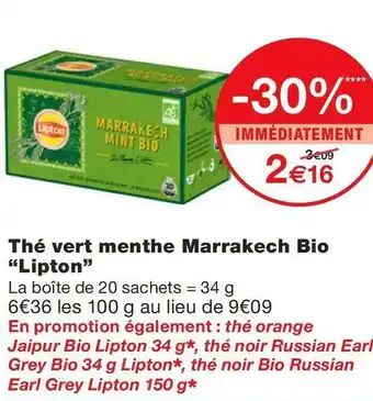 Monoprix Lipton thé vert menthe marrakech bio offre