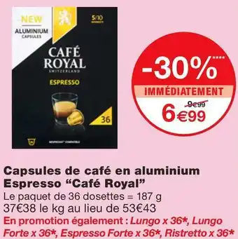 Monoprix Café royal capsules de café en aluminium espresso offre