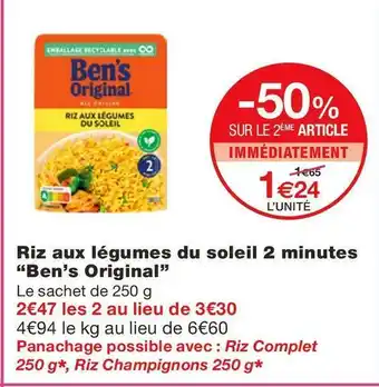Monoprix Ben’s original riz aux légumes du soleil 2 minutes offre