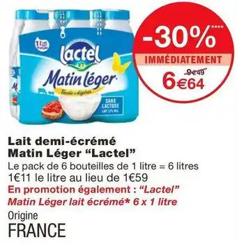 Monoprix Lactel lait demi-écrémé matin léger offre