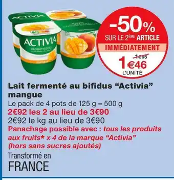 Monoprix Activia lait fermenté au bifidus mangue offre