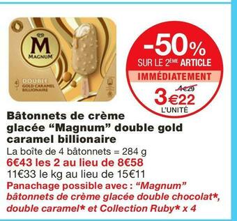 Monoprix Magnum bâtonnets de crème glacée double gold caramel billionaire offre