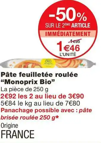 Monoprix Monoprix bio pâte feuilletée roulée offre