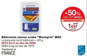 Monoprix Monoprix bâtonnets saveur crabe msc offre