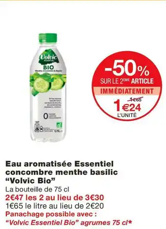 Monoprix Volvic eau aromatisée essentiel concombre menthe basilic offre
