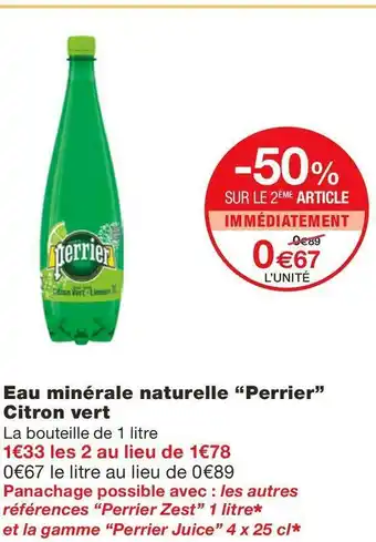 Monoprix Perrier eau minérale naturelle citron vert offre