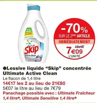 Skip lessive liquide concentrée ultimate active clean