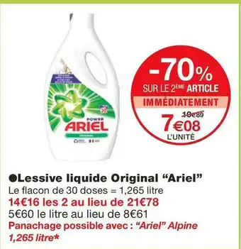 Monoprix Ariel lessive liquide original offre