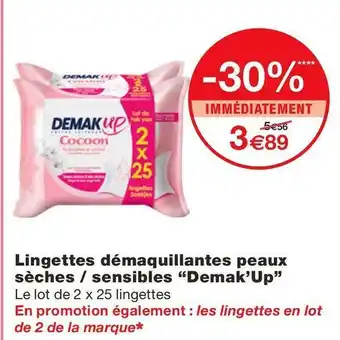 Monoprix Demak up lingettes démaquillantes peaux sèches / sensibles offre