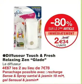Monoprix Glade diffuseur touch & fresh relaxing zen offre